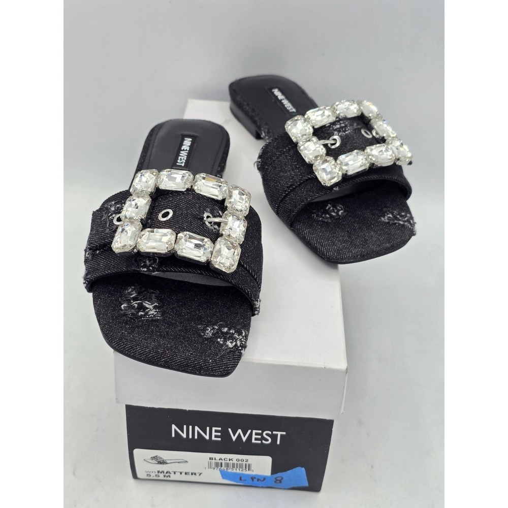 NEW - Nine West Matter7 Women's Sandal Flat - Black Denim - Sz 5.5‎ M - NIB